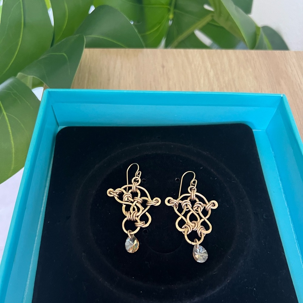 Celtic Knot Gold Gem Traditional Medieval Style Drop Earrings